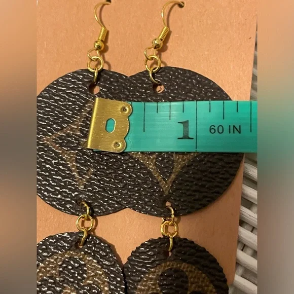 Custom Made Lux Earrings - NWT - 3.5” hand crafted upcycled from a rehab bag - Picture 4 of 4